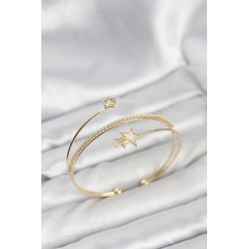 Yıldızlı Model Pirinç Gold Renk Kadın Bileklik - TJ-BB8261