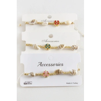 Yonca Deniz Kabuğu İnci Makrome İp Bileklik