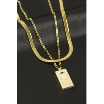 Yonca Göz Hilal İkili Çelik Kolye