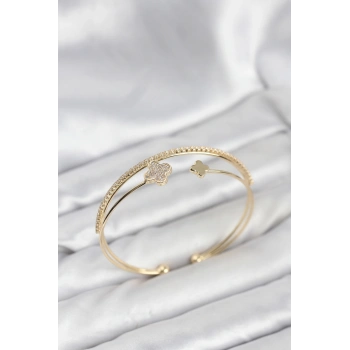 Yonca Model Pirinç Gold Renk Kadın Bileklik - TJ-BB8259