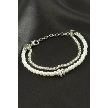 Yonca Şerit Taşlı İnci Bileklik