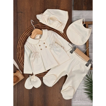 Yüksek Kalite Pamuk Kız Bebek 5li Hastane Çıkış Seti