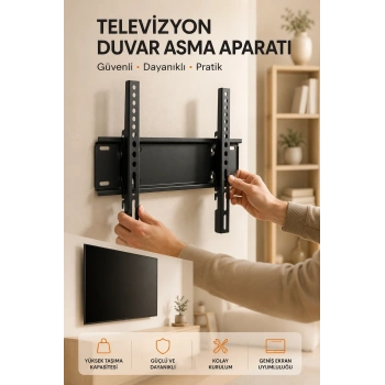 Yüksek Taşıma Kapasiteliniversal Tv Duvar Askı Aparatı 32-42 İnç Güvenli Sabitleme Sistemi
