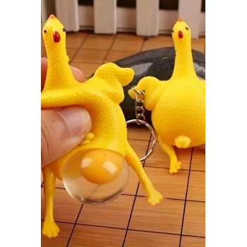 Yumurtlayan Eğlenceli Tavuk Anahtarlık Stres Topu Hediyelik Oyuncak Çanta Süsü