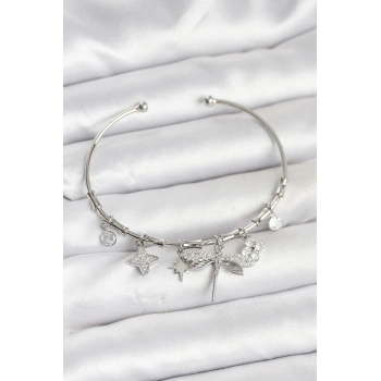 Yusufçuk Charmlı Gümüş Renk Pirinç Kadın Bileklik - TJ-BB8046