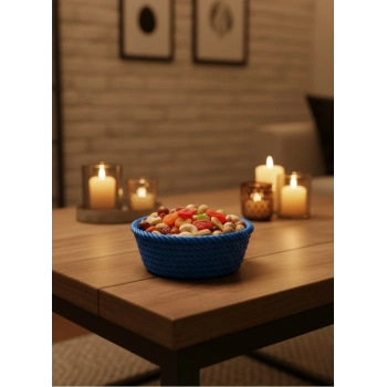 Yuvarlak Çerezlik Lacivert Salon Ve Masa Üstü Sunum Kasesi