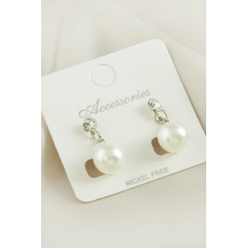 Yuvarlak İnci Taşlı Küpe