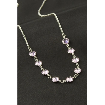 Yuvarlak Kristal Taşlı Kolye