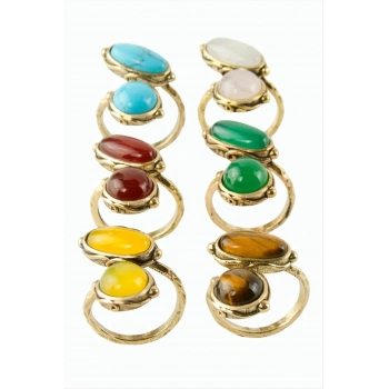 Yuvarlak Oval Doğaltaşlı Otantik Yüzük