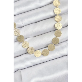 Yuvarlak Plaka Model Gold Renk Kadın Kolye - TJ-BKO10827