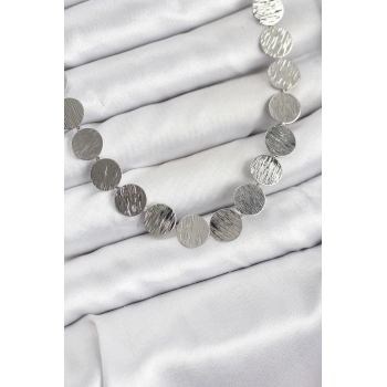 Yuvarlak Plaka Model Gümüş Renk Kadın Kolye - TJ-BKO10826