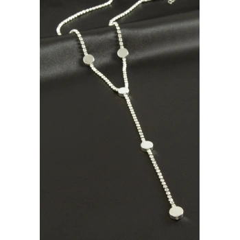 Yuvarlak Şerit Taşlı Çelik Y Kolye