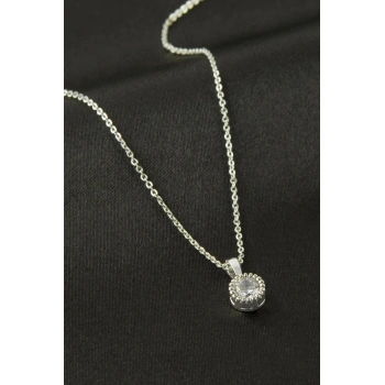 Yuvarlak Zirkon Tek Taşlı Kolye