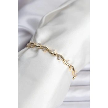 Zikzak Model Pirinç Gold Renk Bileklik - TJ-BB8080