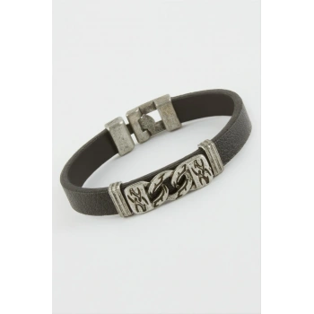 Zincir Desenli Suni Deri Bileklik