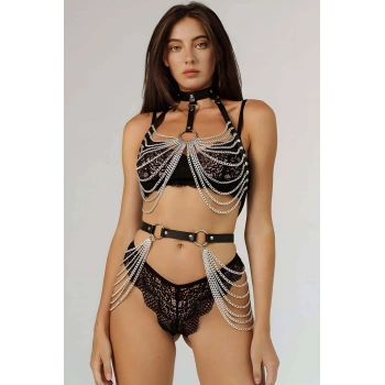Zincirli Göğüs Ve Bel Detaylı Boyun Ve Arkadan Bağlamalı Harness - Brf701