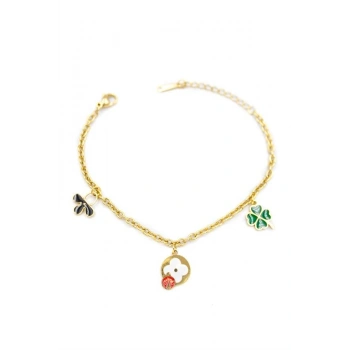 Zincirli VC Yonca Bileklik - Altın