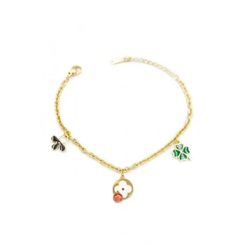 Zincirli VC Yonca Bileklik - Altın