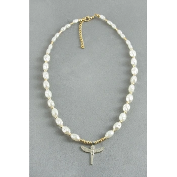 Zirkon Taşlı İnci Kolye