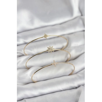 Zirkon Taşlı Kutup Yıldızı Model Gold Renk 3lü Kadın Bileklik Kombini - TJ-BB8359