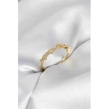 Zirkon Taşlı Pirinç Gold Renk Kadın Yüzük - TJ-BYK4137