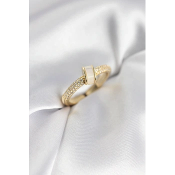 Zirkon Taşlı Sedefli Gold Renk Kadın Yüzük - TJ-BYK3942