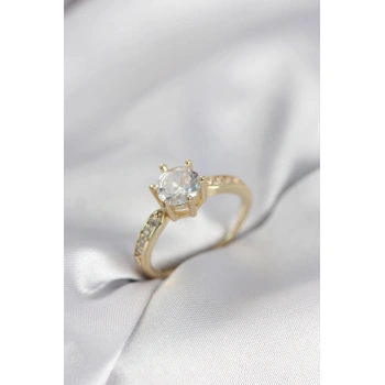 Zirkon Taşlı Tek Taş Model Gold Renk Kadın Yüzük - TJ-BYK4022