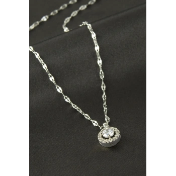 Zirkon Tek Taşlı Kolye