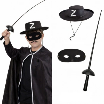 Zorro Kostüm Seti 3’lü Çocuk – Şapka, Maske ve Kılıç