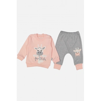 Zürafa Nakışlı % 100 Pamuk Kız Bebek Takımı
