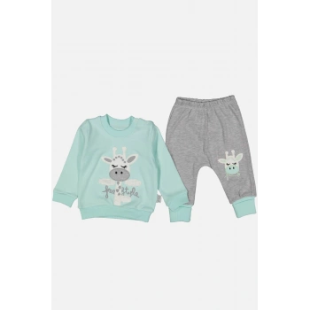 Zürafa Nakışlı % 100 Pamuk Kız Bebek Takımı