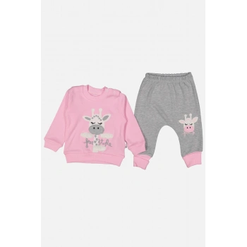 Zürafa Nakışlı % 100 Pamuk Kız Bebek Takımı