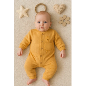 Zürafa Nakışlı Cepli % 100 Pamuk Erkek Bebek Tulumu