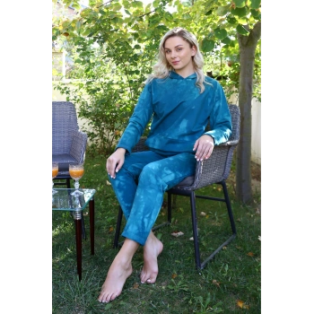 MARSiLYAN- Kadın Pamuk Kapşonlu Cepli 3 İplik Turkuaz Eşofman Takım