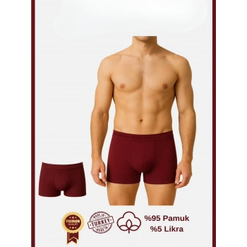 MARSiLYAN- Pamuklu Düz Bordo Renk Erkek Boxer