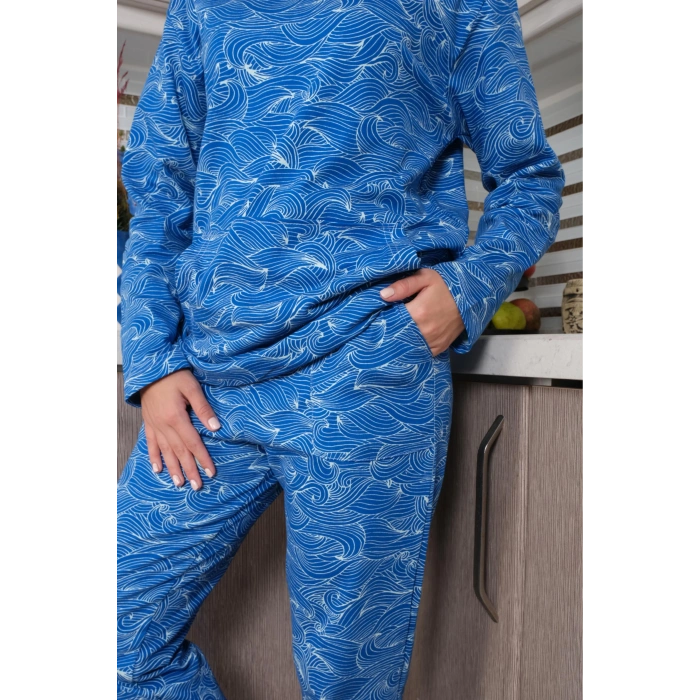 MARSiLYAN- Kadın Pamuk Kapşonlu Cepli 3 İplik Saks Eşofman Takım