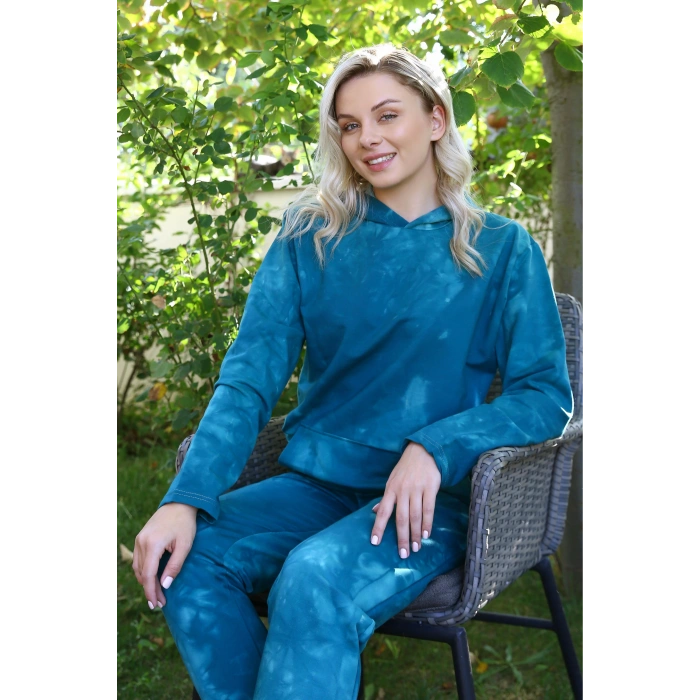 MARSiLYAN- Kadın Pamuk Kapşonlu Cepli 3 İplik Turkuaz Eşofman Takım