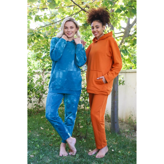 MARSiLYAN- Kadın Pamuk Kapşonlu Cepli 3 İplik Turkuaz Eşofman Takım