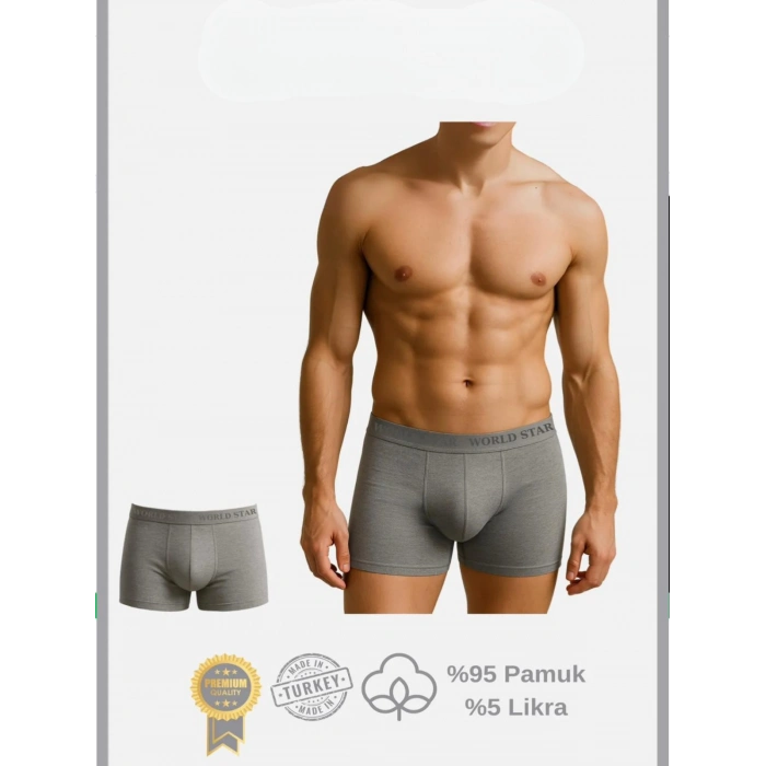 MARSiLYAN- Pamuklu Düz Gri Renk Erkek Boxer