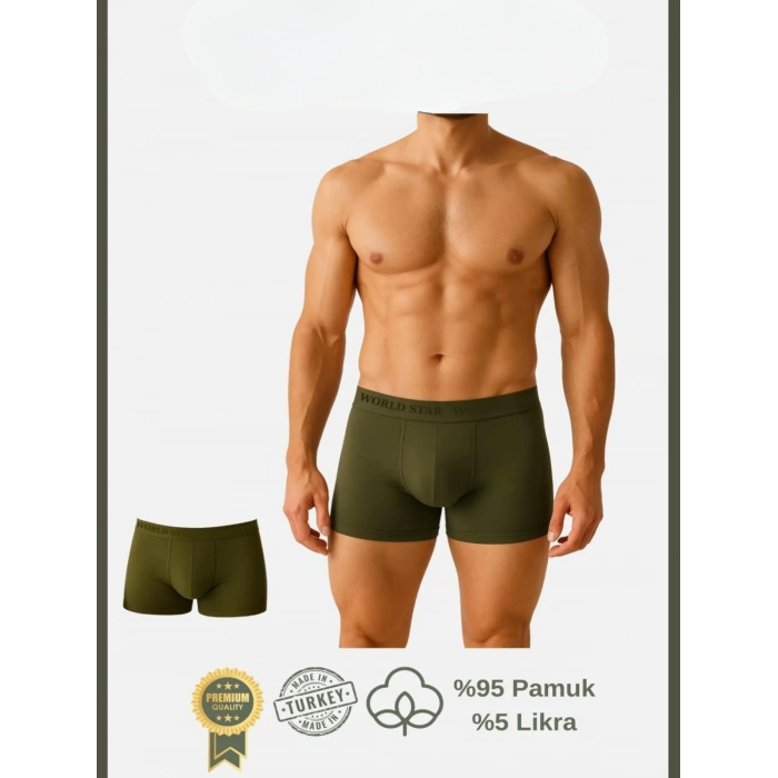 MARSiLYAN- Pamuklu Düz Haki Renk Erkek Boxer