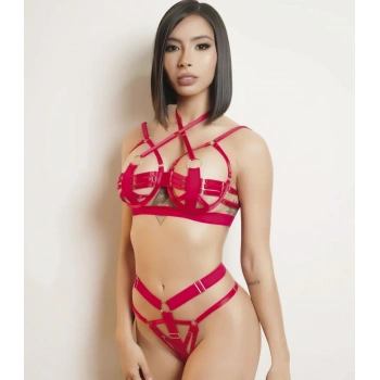  Kırmızı Sütyen Külot Harness Takım