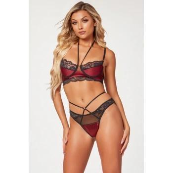 Bordo Dantel İşlemeli Fantezi Sütyen Külot Takımı