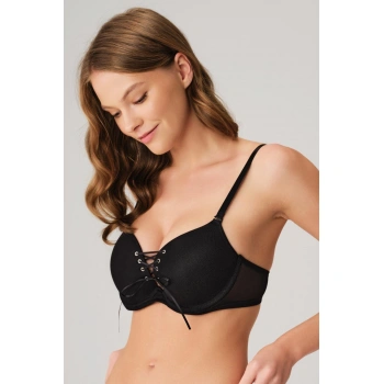 MARSiLYAN- Balenli Destekli Dolgulu Askıları Çıkabilen Yaka Detaylı T-shirt Sütyeni