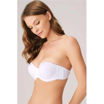 MARSiLYAN- Balenli Destekli Dolgulu Askısız Straplez Günlük Klasik T-shirt Sütyeni