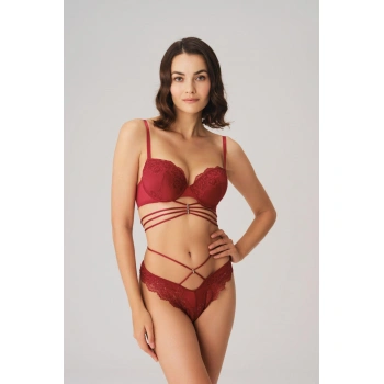 MARSiLYAN- Balenli Destekli Dolgulu Göbek Detaylı Dantelli Sütyen Ve String Takım