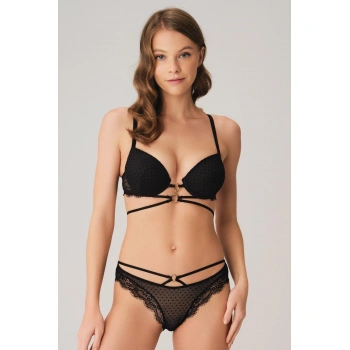 MARSiLYAN- Balenli Destekli Dolgulu Göbek Detaylı Puantiyeli Dantelli Sütyen Ve Slip Takım