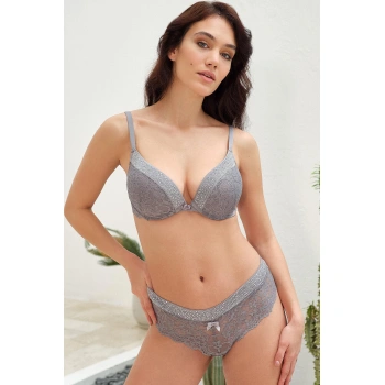 MARSiLYAN- Balenli Destekli Dolgulu Taşlı Dantelli Sütyen Ve String Takım