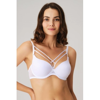 MARSiLYAN- Balenli Desteksiz Dolgusuz Askıları Çıkabilen Yaka Detaylı T-shirt Sütyeni