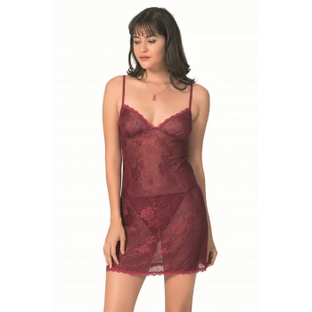 MARSiLYAN- Bordo Kısa Jakarlı Gecelik