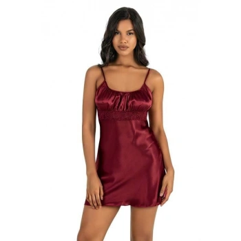 MARSiLYAN-  Bordo Kısa Saten Gecelik 8208